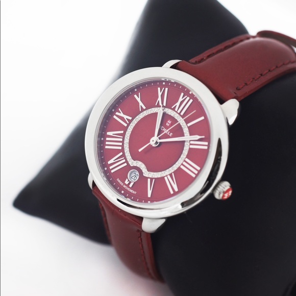 Michele Red Serein 16 Diamond Dial SS Watch